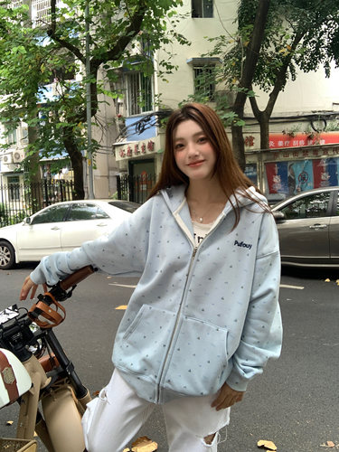pufouy加绒拉链外套甜美字母