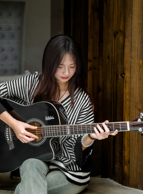 ADL民谣吉他初学者面单板男女生专用新手入门41寸黑色民谣木吉他