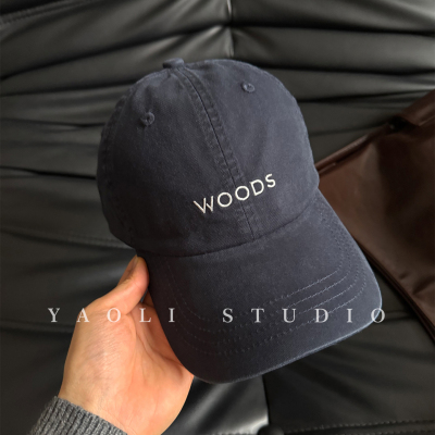YAOLI美式复古WOODS刺绣棒球帽子女韩系遮阳大头围显脸小鸭舌帽男