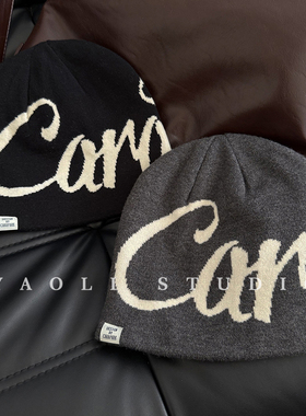 YAOLI双面戴字母提花～美式街头针织套头冷帽女秋冬保暖毛线帽男