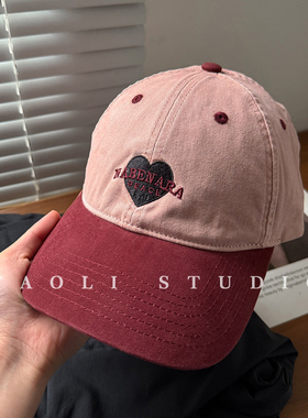 YAOLI韩系刺绣爱心大头围显脸小棒球帽子女2025年春新遮阳鸭舌帽