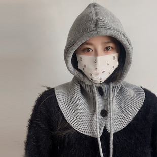 韩国巴拉克拉法帽女秋冬季帽子围脖一体保暖护耳帽情侣针织毛线帽