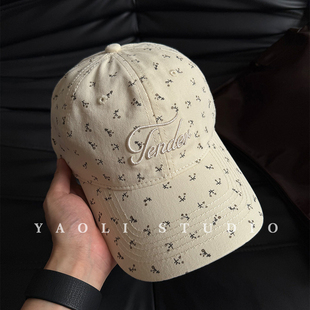 YAOLI韩系刺绣Fender碎花小清新棒球帽子女户外遮阳软顶鸭舌帽夏