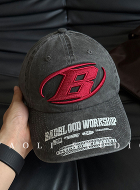 YAOLI美式刺绣B显脸小做旧棒球帽子女春夏户外遮阳防晒软顶鸭舌帽