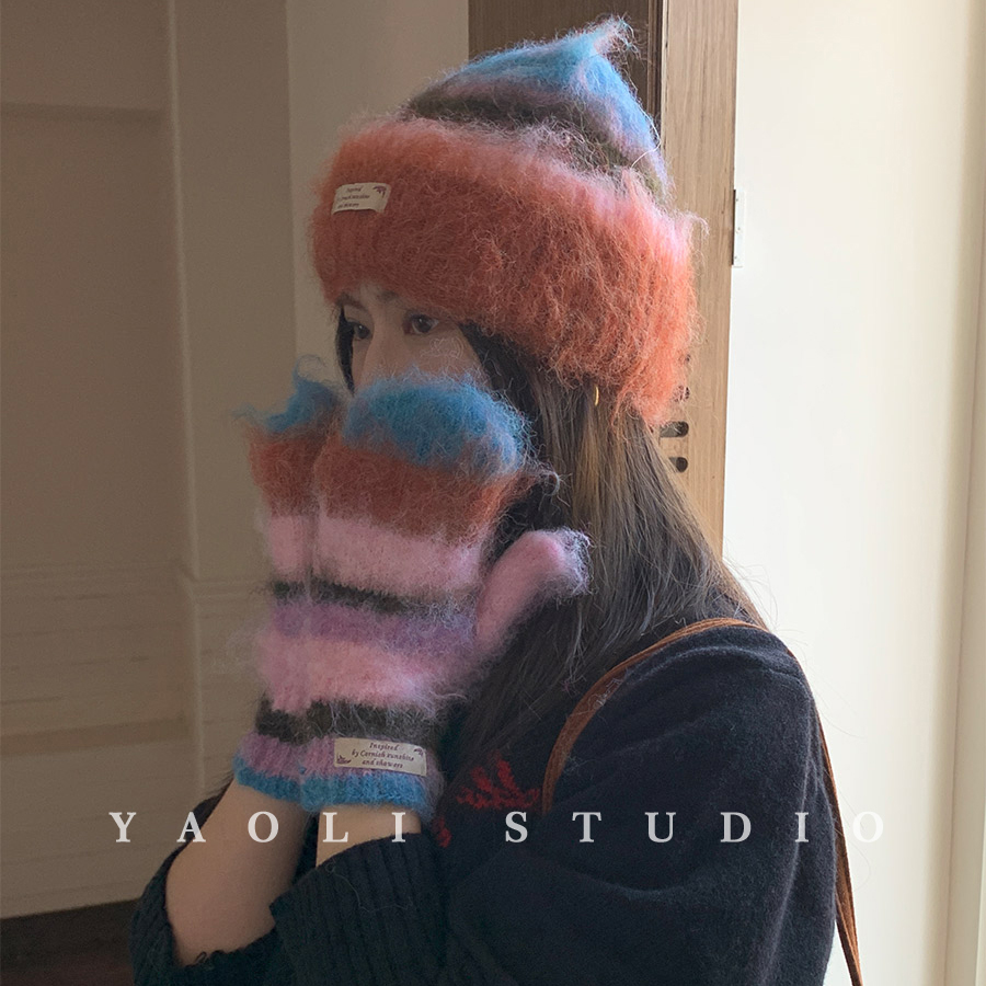 YAOLI配色hin好看~韩系秋冬ins氛围感毛绒套头帽子保暖手套女潮 YAOLI配色hin好看~韩系秋冬ins氛围感毛绒套头帽子保暖手套女潮