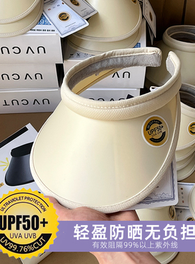 韩国UPF50+赵露思同款高品质防晒帽女夏遮阳帽大檐空顶帽灰色汗带