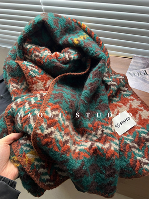 厚实显白文艺冬季围巾女2025新款高级感丁香格子韩版百搭围脖保暖