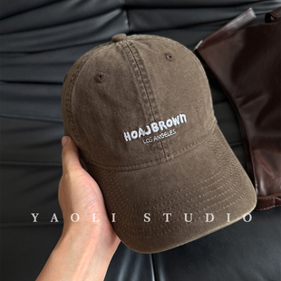 YAOLI美式复古HOA刺绣棒球帽子女户外遮阳大头围显脸小鸭舌帽男潮