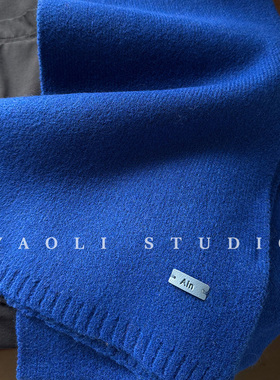 YAOLI中酞蓝～韩系软糯纯色针织Ain皮标围巾女秋冬保暖防寒围脖男