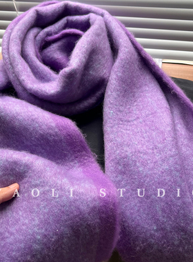 YAOLI~今年敲流行紫色渐变马海毛流苏围巾女秋冬保暖防寒围脖韩