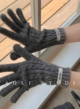 YAOLI~韩系ins麻花针织毛线手套女秋冬保暖露指可触屏骑行防寒
