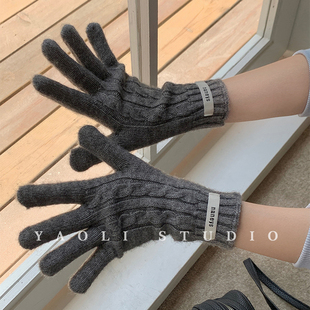 YAOLI~韩系ins麻花针织毛线手套女秋冬保暖露指可触屏骑行防寒