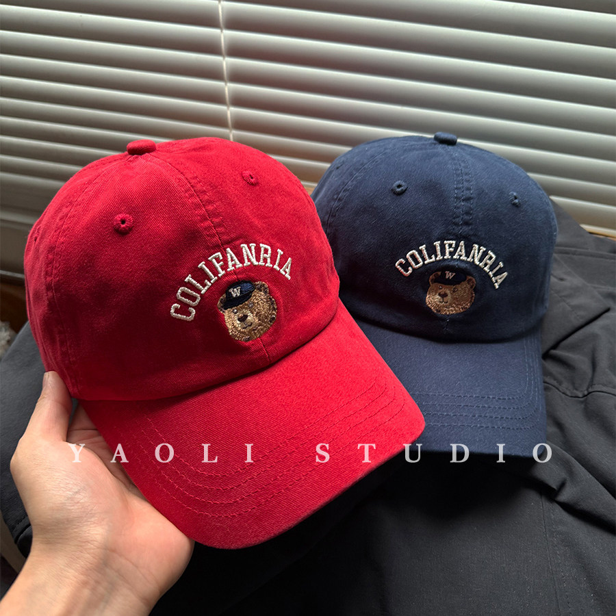YAOLI刺绣小熊大头围显脸小棒球帽子女2025年春新款遮阳鸭舌帽韩