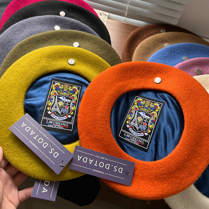 石原里美贝雷帽女秋冬西班牙羊毛画家帽毛呢帽子白色显脸小蓓蕾帽