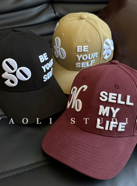 YAOLI美式街头复古soo立体刺绣显脸小拼色棒球帽子遮阳硬顶鸭舌帽