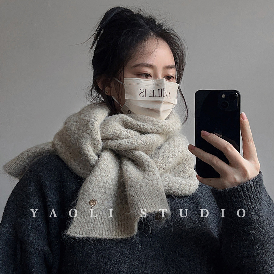 YAOLI超软糯～韩国纯色温柔针织围巾女秋冬保暖防寒护颈小围脖男