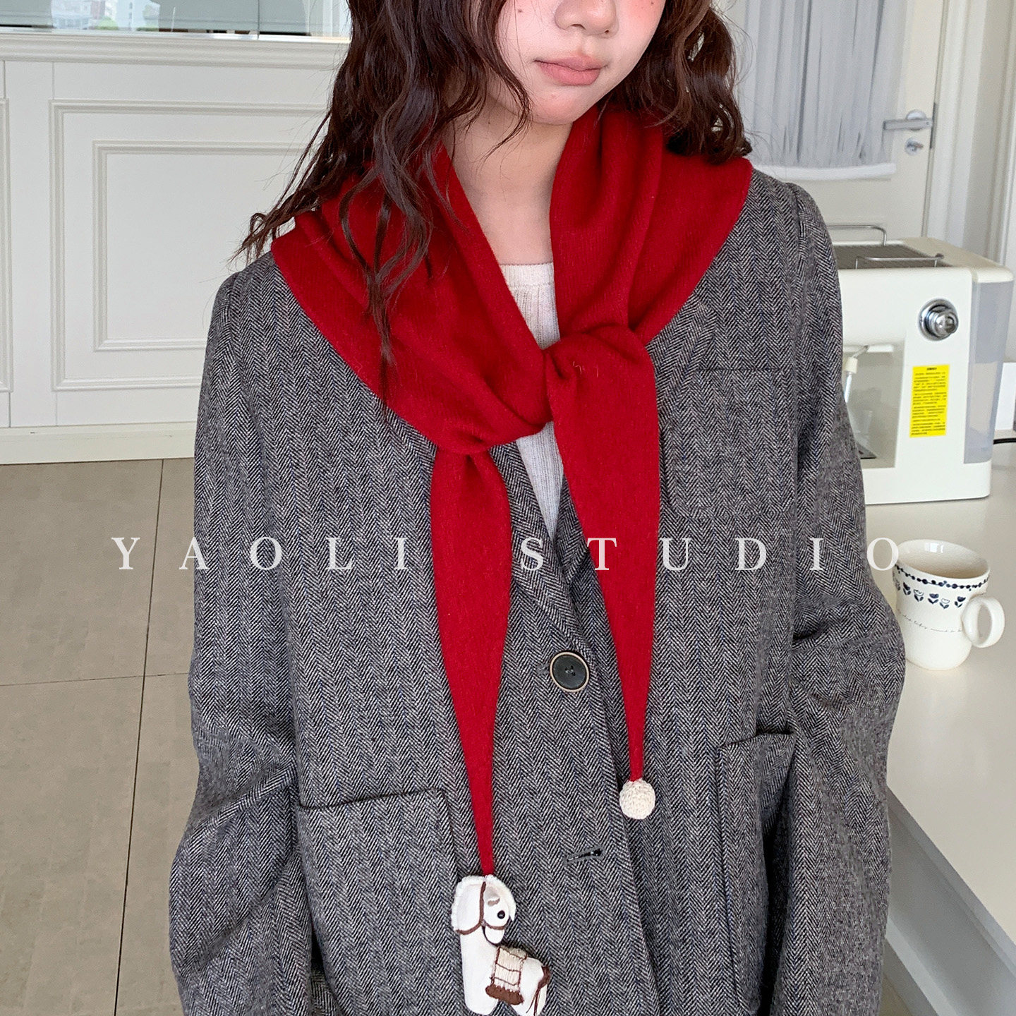 YAOLI100羊毛～小马壮实小披肩女秋冬保暖纯色护颈三角巾形围巾韩