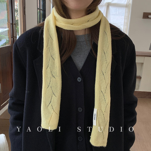 YAOLI糖果色Y型镂空飘带女2026秋冬装饰y2k千禧风细长针织围巾韩