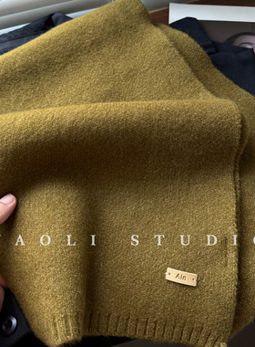 YAOLI抹茶绿～韩系软糯纯色针织Ain皮标围巾女秋冬保暖防寒围脖男