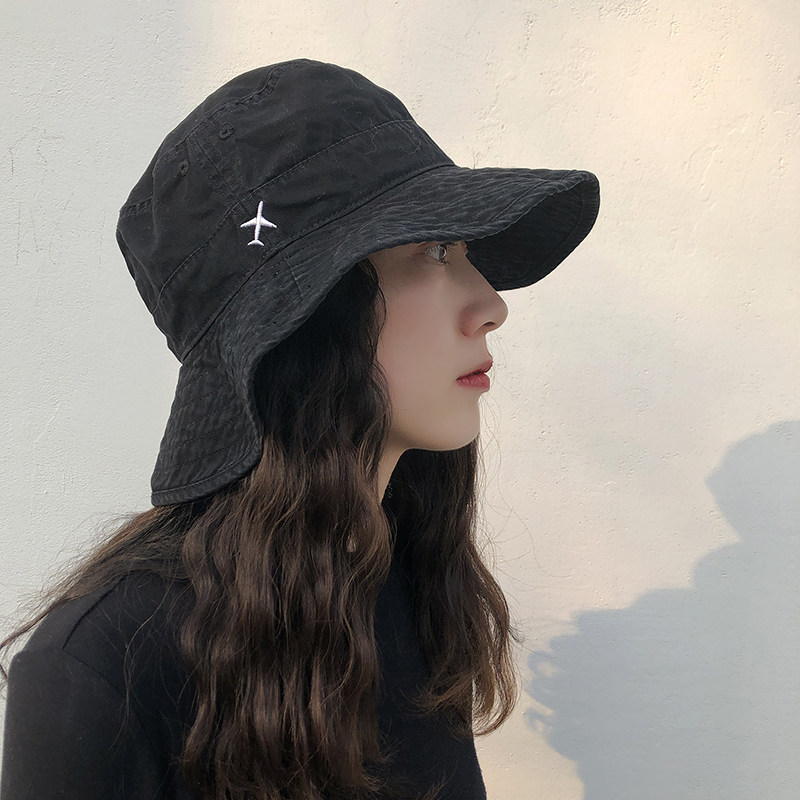 ins潮人飞机渔夫帽女夏天大檐遮脸百搭遮阳防晒帽子韩版纯色盆帽