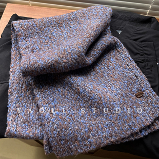 YAOLI雾蓝紫~韩系氛围混色针织套头帽子女秋冬保暖护颈围巾套装男