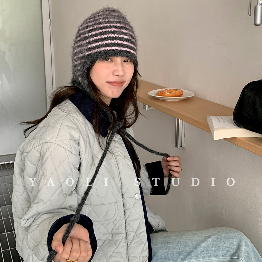 YAOLI韩系出片~显脸小条纹系带针织毛线飞行帽女冬百搭护耳雷锋帽,服饰配件/皮带/帽子/围巾,帽子,淘宝优惠券,粉丝福利购,淘宝优惠卷