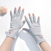 夏季 春秋透气 防晒手套女防紫外线美甲防烤黑半指露指棉质防滑薄款