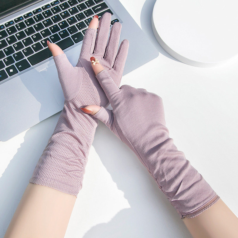 露两指防晒手套女透气二指防紫外线中长纯棉骑行薄款夏季开车防滑