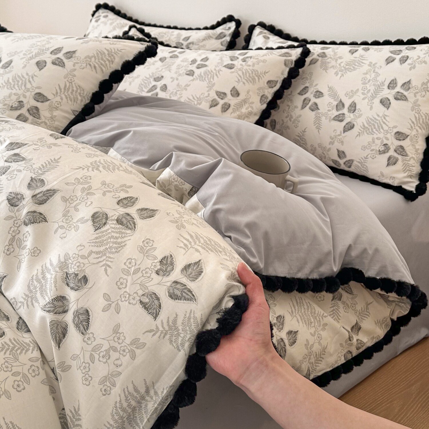 裸睡A类长绒棉四件套活性印花全棉毛球被套纯棉床笠轻奢床上用品4