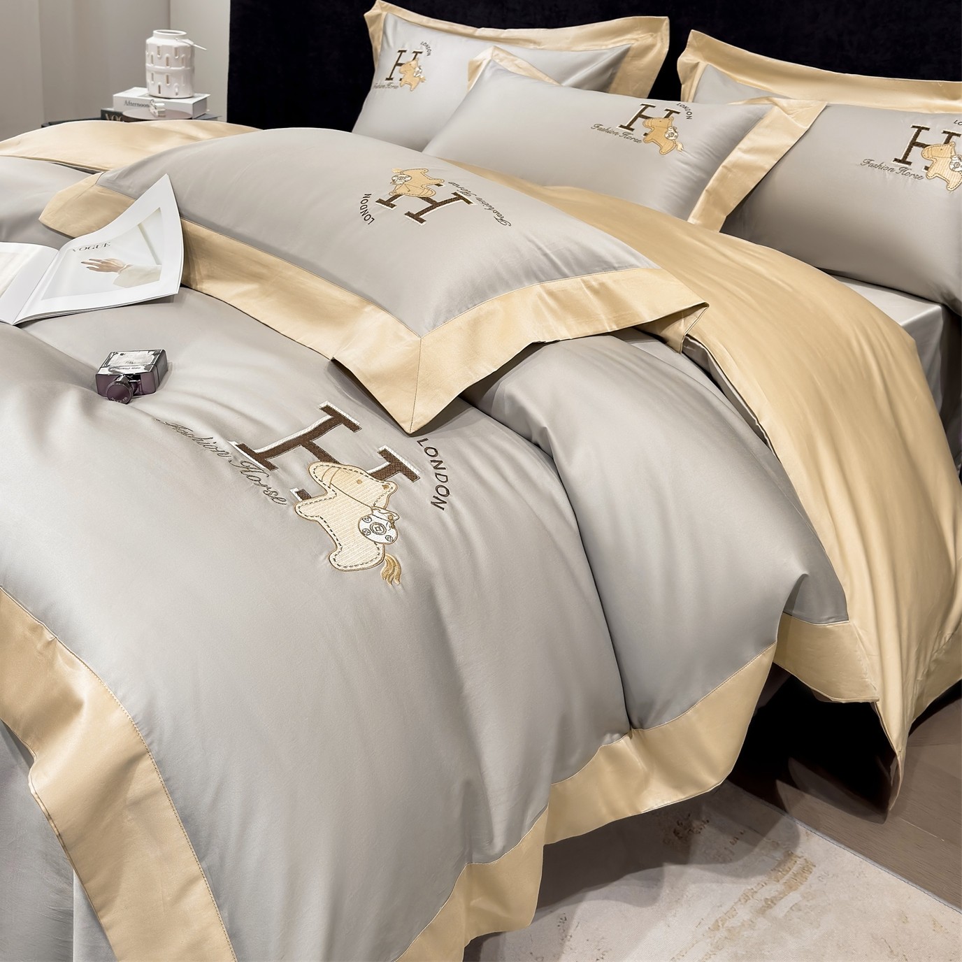 轻奢高级感A类母婴级长绒棉四件套刺绣全棉被套纯棉床笠床上用品4