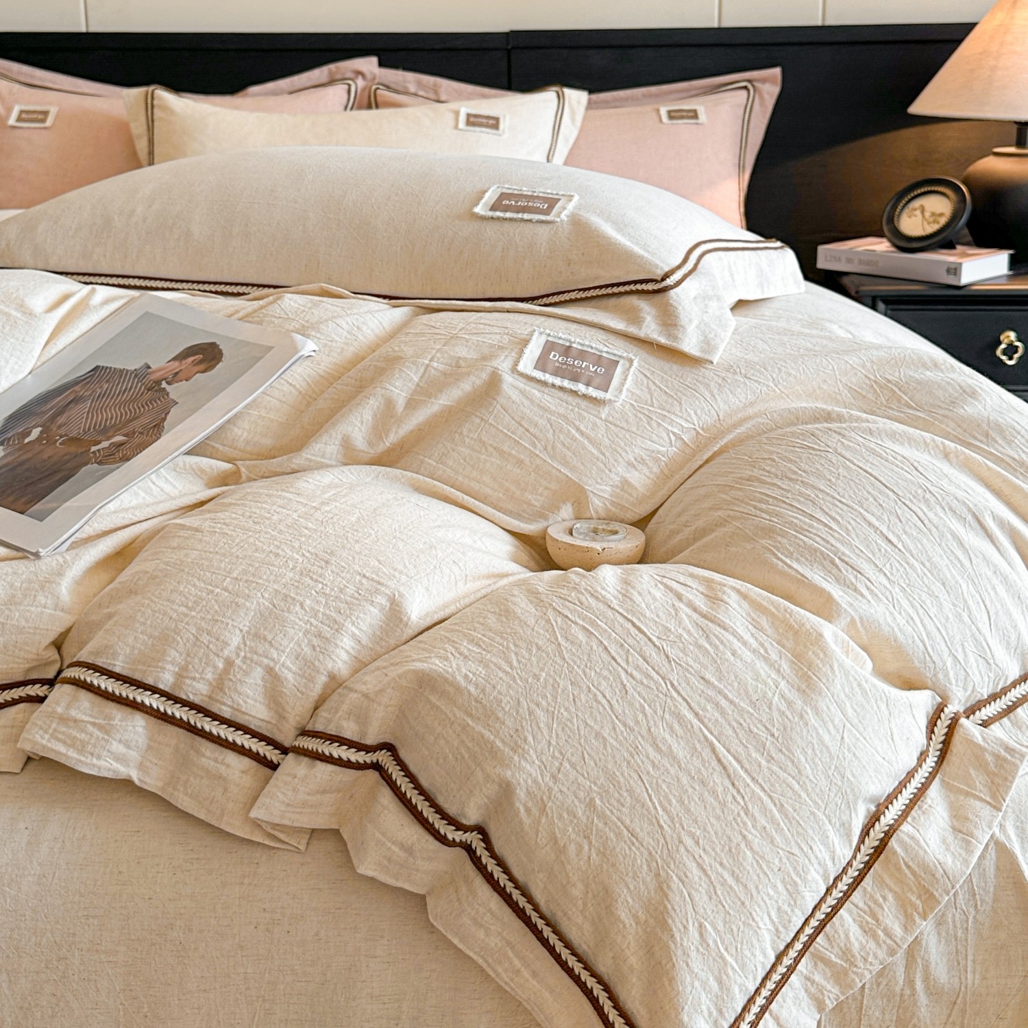 日式A类母婴棉麻四件套裸睡全棉被套纯棉床笠床上用品4