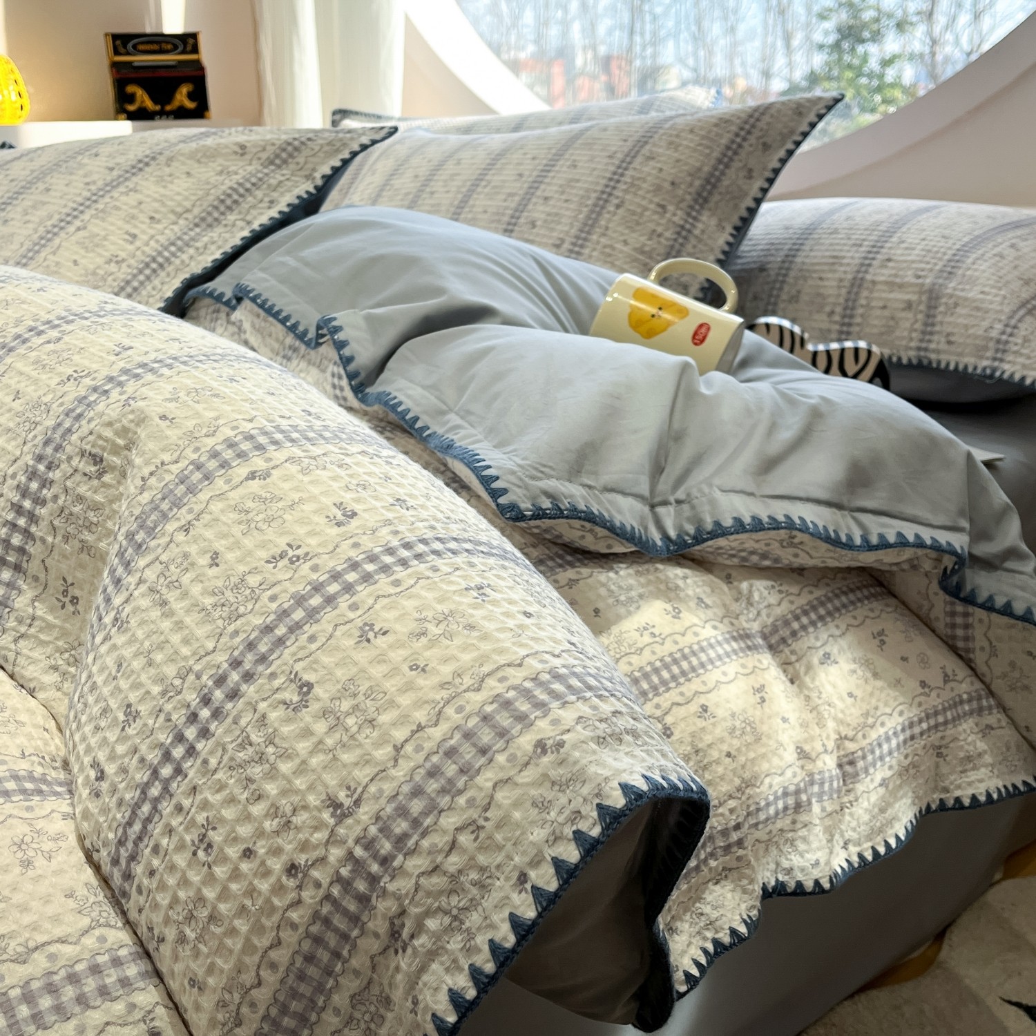 原生态华夫格A类全棉四件套裸睡100%棉被套纯棉床单床笠床上用品4