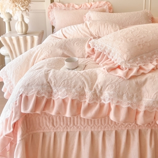 法式 加厚保暖床上用品4 风A类牛奶绒四件套夹棉床盖珊瑚绒被套冬季