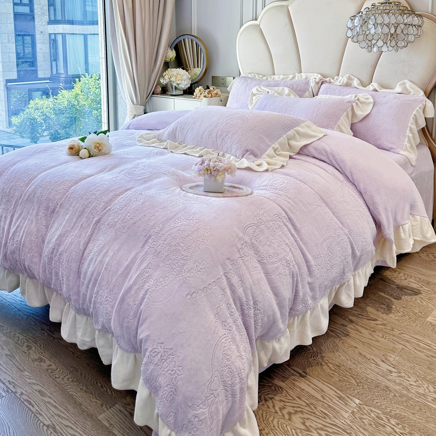 法式浪漫A类牛奶绒保暖四件套加厚防静电被套冬季公主风床上用品4