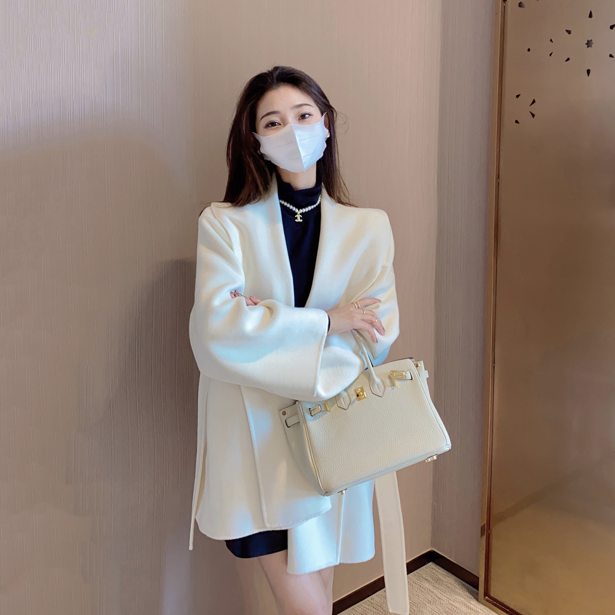 白色短款双面羊绒大衣女2023秋冬新款小个子澳毛外衣羊毛毛呢外套