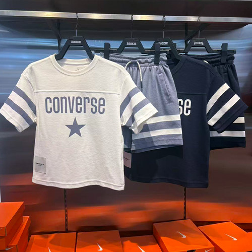 匡威童装夏条纹短袖运动套装T恤