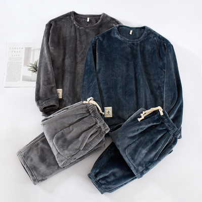 男冬法兰绒加厚保暖睡衣套装