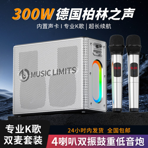 300W音响蓝牙户外k歌音箱麦克风功放一体便携广场舞低音炮家庭ktv