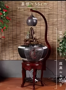 景德镇陶瓷高山流水金鱼缸循环过滤喷水金鱼缸落地金鱼盆客厅造景