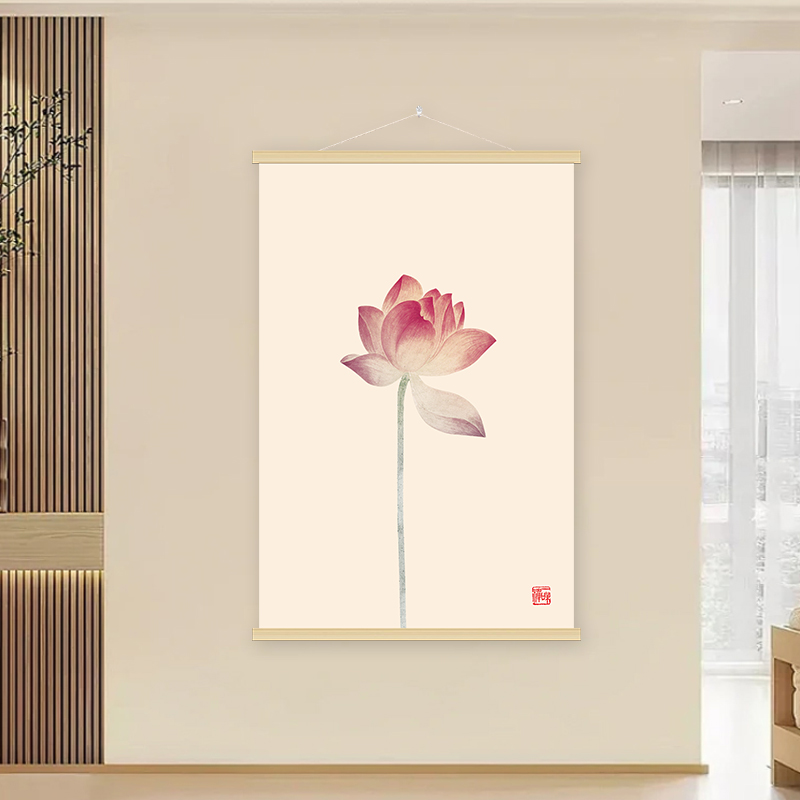 荷花装饰画书房挂画办公室背景墙壁画中式莲花禅意挂布茶桌背景布图片