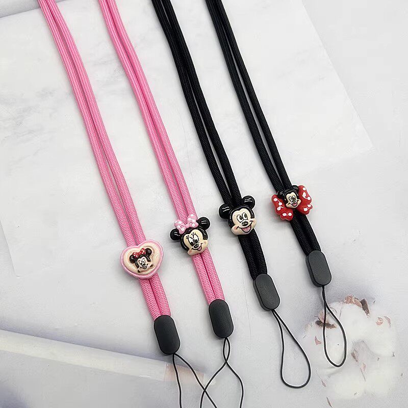 手机挂绳卡通米奇米妮挂饰长款挂脖绳可调节粉色黑色情侣防摔挂绳
