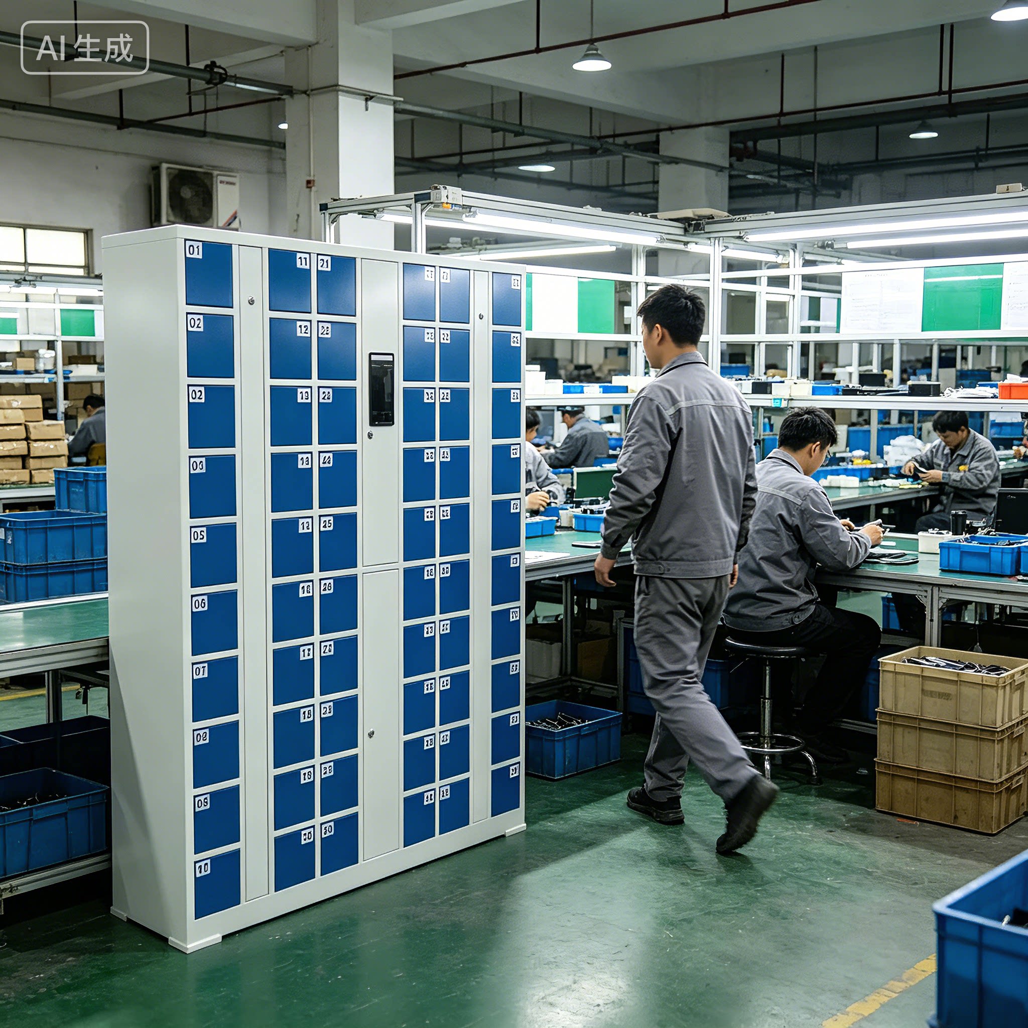 工厂流水线智能手机柜人脸识别条码指纹刷卡员工就近存放手机寄存