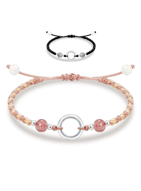 国风情侣手链一对情侣款草莓晶手串女生日礼物足银平安扣手绳男士