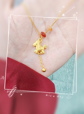 原创新年马上有钱古法摇摇木马吊坠项链女法式小众轻奢高级925银