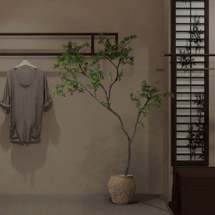 仿真绿植室内假树高端黄荆树服装店商场仿生植物中古侘寂盆栽摆件