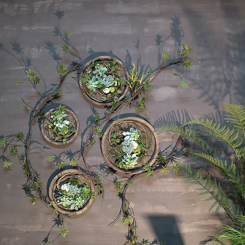 墙上壁挂植物仿真绿植创意装饰墙面民宿餐厅复古北欧风格藤条挂件