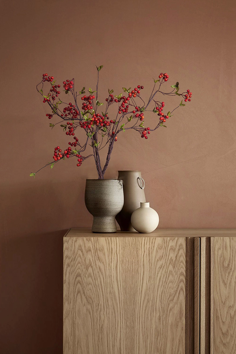 仿真植物装饰中式禅意侘寂风格家居过年插花喜庆红色发财果子摆件