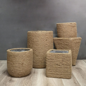 水泥绿植怀旧手工方形圆形麻绳花盆艺术创意覆古简约大号家居摆饰