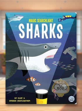 【预售】【魔法探照灯】鲨鱼Magic Searchlight - Sharks英文儿童绘本动物生态环保3-6岁精装进口原版书Kit Elliot Gemini Editi书