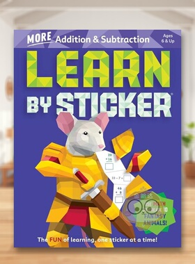 【预售】通过贴纸学习：更多加法和减法：使用数学创造 10 种幻想动物！英文儿童趣味进口原版外版书平装6-9岁Learn by Sticker:书